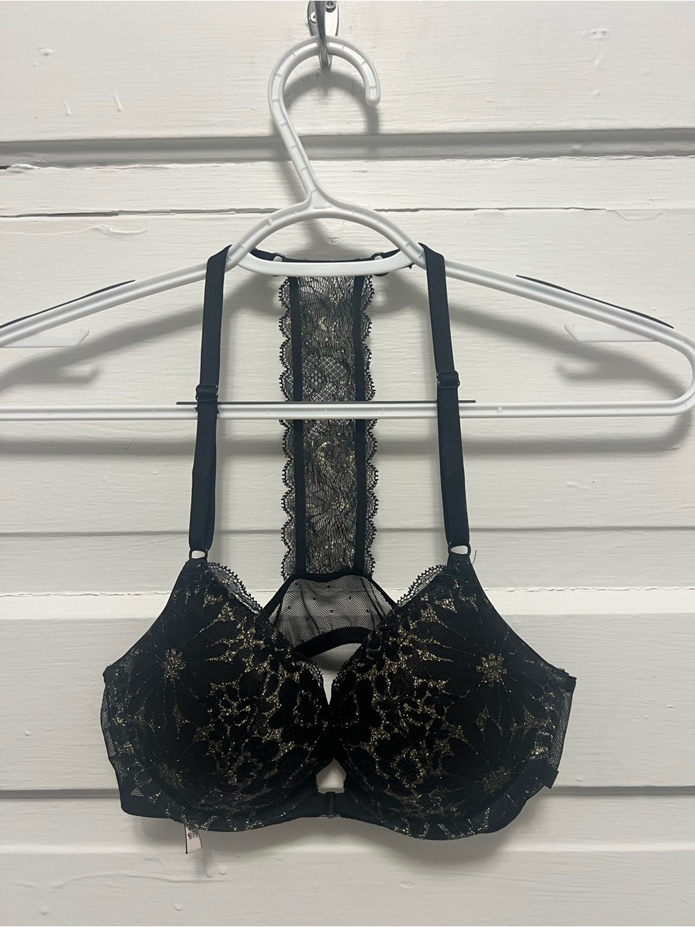 Victoria's Secret Black Bra with Gold Floral Lace Racerback